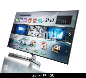 Smart TV mit fiktiven Interfacedesign Hauptbildschirm zeigen Stockfoto