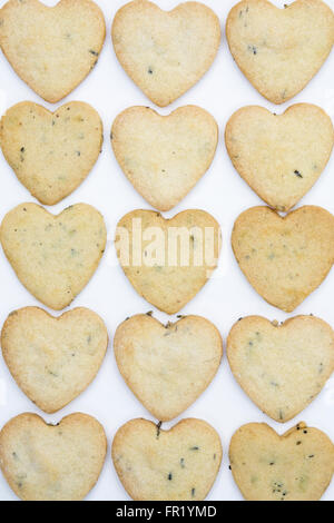 Herzförmige Cookies auf einem weißen Hintergrund. Stockfoto