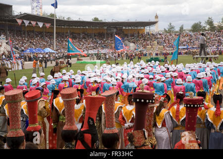 Eröffnungsfeier am jährlichen Naadam Festival sind robust und Saus bunt, Ulan Bator, Mongolei Stockfoto