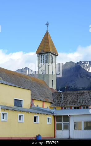 Das Wellblech gedeckte Kirche von Nuestra Señora De La Merced. Ushuaia, Republik Argentinien. Stockfoto