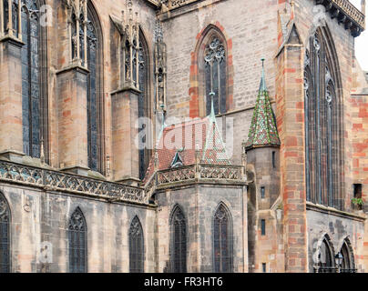 Detail der St. Martins Kirche in Colmar, Elsass, Frankreich Stockfoto