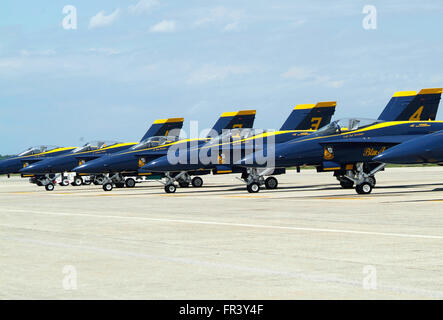 Blauer Engel Düsen aufgereiht auf Asphalt auf der Andrews Air Force Base Stockfoto