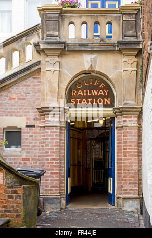 Die Talstation der Castle Hill Railway, Underhill Street Bridgnorth, Shropshire, England, UK Stockfoto