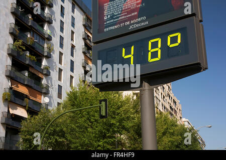 Urban-Thermometer, Extreme Temperaturen, digitale Anzeiger, Sevilla, Region Andalusien, Spanien, Europa Stockfoto