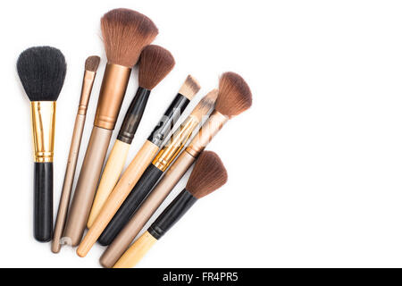 Make-up Pinsel Set auf weißem Hintergrund. Stockfoto