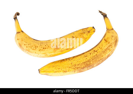 Haufen über reife Bananen, isoliert auf weiss Stockfoto