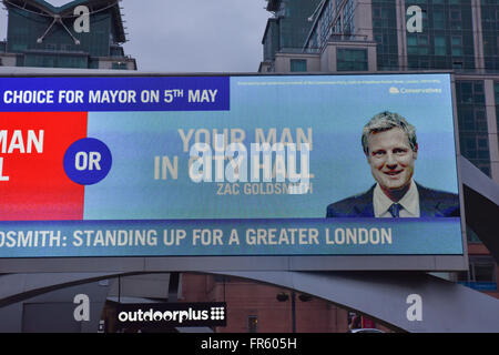 Vauxhall, London, UK. 21. März 2016. Zac Goldsmith, 5. kann London Bürgermeisterwahl Anzeige in der Nähe von Vauxhall © Matthew Chattle/Ala Stockfoto