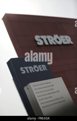 Köln, Deutschland. 1. März 2016. Die Büros des Medienunternehmens Stroeer, in Köln, Deutschland, 1. März 2016. Das MDAX-Unternehmen präsentieren ihre Jahreszahlen am 22. März 2016. Foto: Oliver Berg/Dpa/Alamy Live News Stockfoto