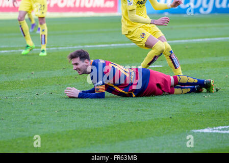 VILLARREAL, Spanien - 20 MAR: Lionel Messi spielt bei der La Liga-Match zwischen Villarreal CF und FC Barcelona im Stadion El Madrigal am 20. März 2016 in Villarreal, Spanien. Stockfoto