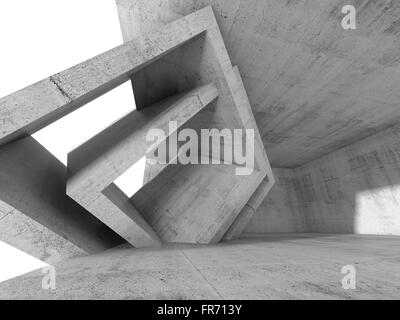 Konkrete Zimmer mit kubischen innere Strukturen und weiße leere Fenster. Abstrakt Architektur Hintergrund, 3d illustration Stockfoto