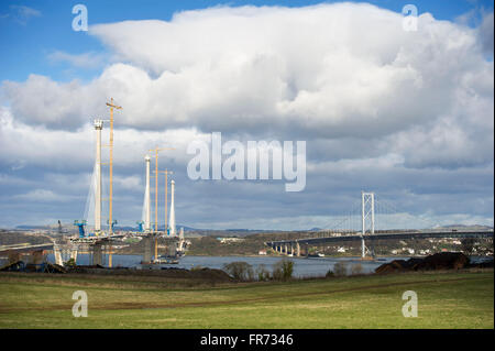 19.03.2016, The Queensferry Crossing über den Forth, Anschluss an South Queensferry, Edinburgh an Fife in North Queenferry. Stockfoto