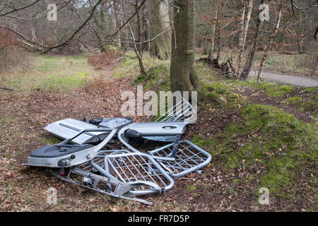 Fly Tipping Müll abgeladen in Ashridge Wald, Hertfordshire Stockfoto