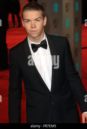 14. Februar 2016 - Will Poulter Teilnahme an EE British Academy Film Awards 2016 am Royal Opera House Covent Garden in London, Großbritannien Stockfoto