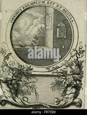 „Le Triomphe de la Religion sous Louis le Grand“ (1687) präsentiert religiöse Triumphe während der Regierungszeit von König Ludwig XIV. Mit Inschriften und lateinischen und französischen Versen, um die religiösen Ideologien und Symboliken der Zeit zu vermitteln. Sie erforscht die Rolle der Religion im politischen und kulturellen Kontext der Monarchie. Stockfoto