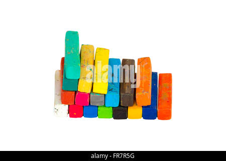 Kreide Pastell Set für Kunst Zeichnung Schrott Buchung isoliert auf weißem Hintergrund. Stockfoto