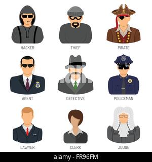 Zeichen der Verbrecher und Gesetzeshüter Stock Vektor