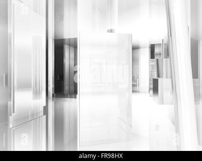 Freifläche, sauberes Zimmer mit Formen in 3d, Geschäft Raum, Krankenhäuser oder Kunst-Galerie Stockfoto