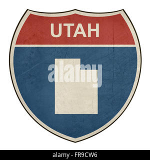 Grunge Utah amerikanischen interstate-Highway-Straße-Schild isoliert auf einem weißen Hintergrund. Stockfoto