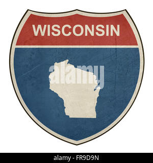 Wisconsin amerikanischen interstate-Highway-Straße-Schild auf einem weißen Hintergrund isoliert. Stockfoto