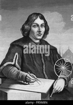 Porträt des Nicolaus Copernicus, Mathematiker und Astronom.  Nicolaus Copernicus - (19 Februar 1473 – 24 Mai 1543) war ein Renaissance-Mathematiker und Astronom formuliert ein Modell des Universums, die die Sonne platziert, anstatt die Erde im Zentrum des Universums. Stockfoto