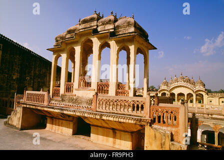 Detail der Inneneinrichtung der Hawa Mahal, Jaipur, Rajasthan, Indien Stockfoto