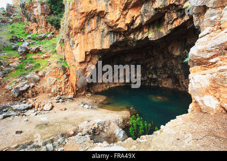 Cäsarea Philippi, eine antike römische Stadt, die heute unbewohnt und eine archäologische Stätte in den Golan-Höhen; Cäsarea Philippi, Israel Stockfoto