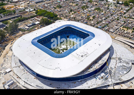 Luftaufnahme der Bau von komplexen Multifunktionsarena in Gremio Humaita Nachbarschaft Stockfoto