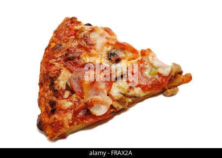 Ein Stück Fleisch Pizza, Isolated on White Stockfoto