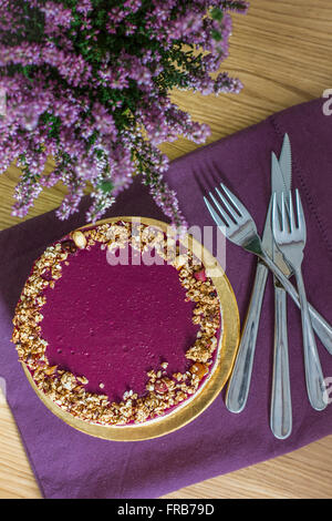 Käsekuchen mit Obst Jello Draufsicht Stockfoto