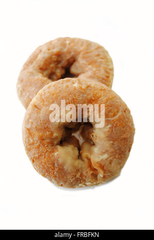 Zwei würzige glasiert Kürbis Donuts auf weiß Stockfoto