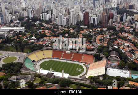 Luftaufnahme des kommunalen Estadio Pacaembu - Estadio Municipal Paulo Machado de Carvalho Stockfoto