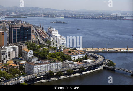 Luftbild von Umfang und hohe Port of Rio De Janeiro in der Guanabara-Bucht Stockfoto