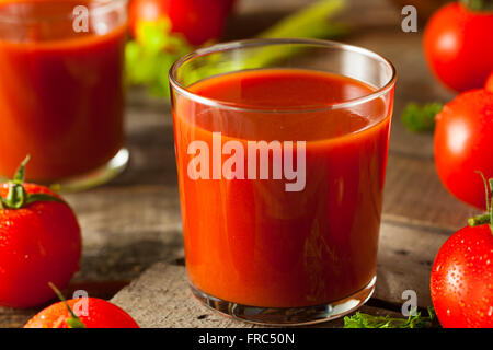 Rohe Bio Tomatensaft mit Petersilie und Sellerie Stockfoto