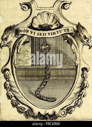 Ein Werk von 1687, das den religiösen Triumph unter König Ludwig XIV. Darstellt, dargestellt durch Inschriften und lateinische und französische Verse, die den königlichen religiösen Symbolismus erklären. Stockfoto