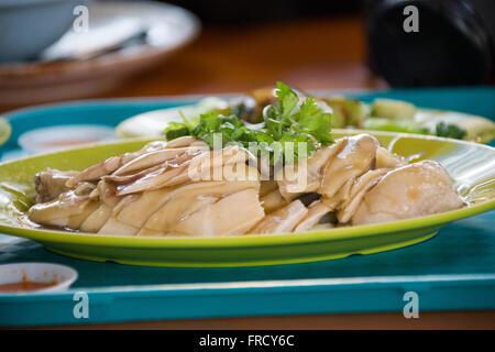 Hainan Chicken Rice bei Tian Tian Garküche in Maxwell Road Food Centre, Singapur Stockfoto