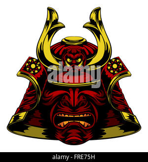 Ein beängstigend rote Samurai Maske Helm Stockfoto