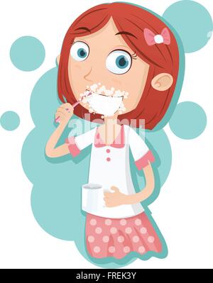 Cartoon-Mädchen ihre Zähne zu putzen. Stock Vektor