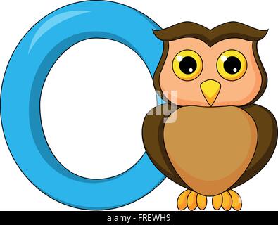 Alphabet O mit Eule Cartoon Stock Vektor