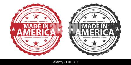 Made in America Grunge Stempel rot und schwarz isoliert auf weiß Stock Vektor