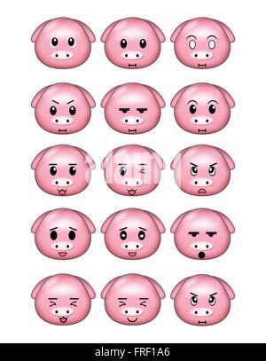Schwein-Emoticons setzen verschiedene Ausdrücke Stock Vektor