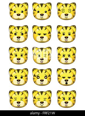 Tiger-Emoticons setzen verschiedene Ausdrücke Stock Vektor