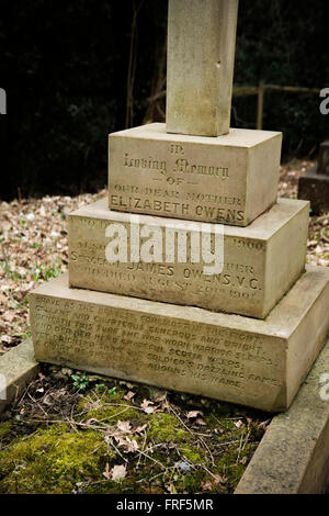 Grab von James Owens VC (1827 – 20. August 1901) in Lorne Straße Friedhof, Brentwood, Essex, England, Vereinigtes Königreich Stockfoto