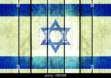 Israel aus Holz Grunge Flagge. Israel-Flagge auf die alten Holzbohlen gemalt. Vintage Retro-Bild aus meiner Sammlung von Fahnen. Stockfoto