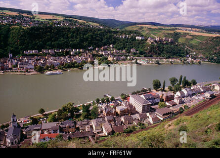 Blick auf den Rhein und die Stadt Sankt Goar, Deutschland Stockfoto