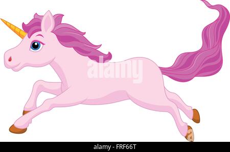 Niedliche rosa Einhorn Zeichentrickfilm läuft Stock Vektor