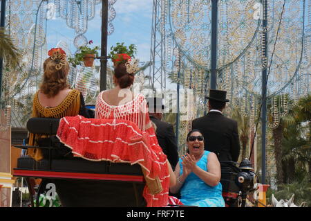 Andalusischen Frauen während der Feria in Jerez - 05.08.2013 - Spanien / Andalusien / Jerez De La Frontera - Frauen in der Andalusien Stockfoto