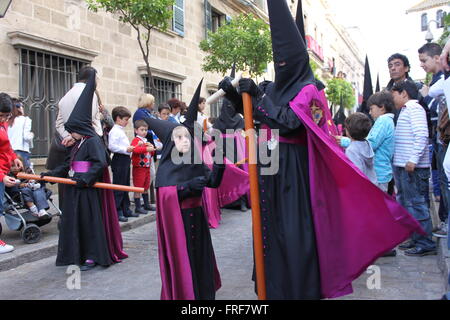 Andalusien, Spanien - 18.04.2011 - Spanien / Andalusien / Jerez De La Frontera - The Pentitents (Nazarenos) Karwoche Prozessionen Stockfoto