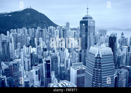 Hong Kong. Getönten Bild des Hong Kong Skyline der Innenstadt. Stockfoto