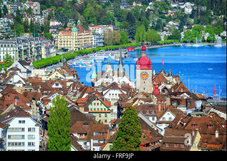 Luzern, Schweiz, Luftaufnahme über Altstadt zum See Stockfoto