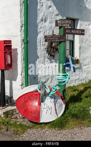 Anzeichen auf Ulva Fähre Isle of Mull, Schottland Stockfoto